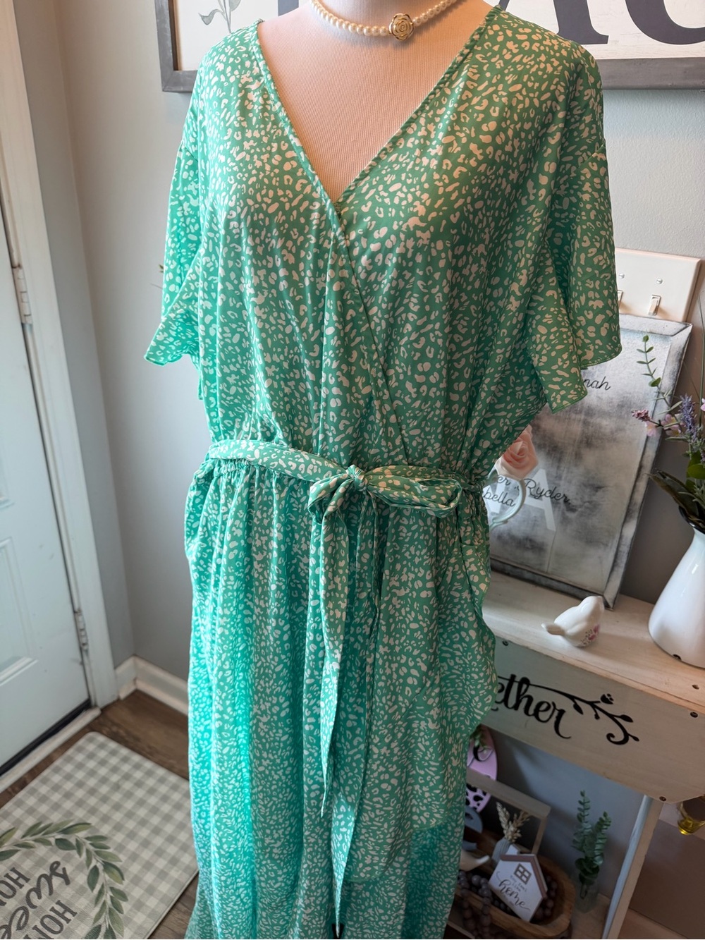 AND Green Printed Wrap Maxi Dress with Tie Waist